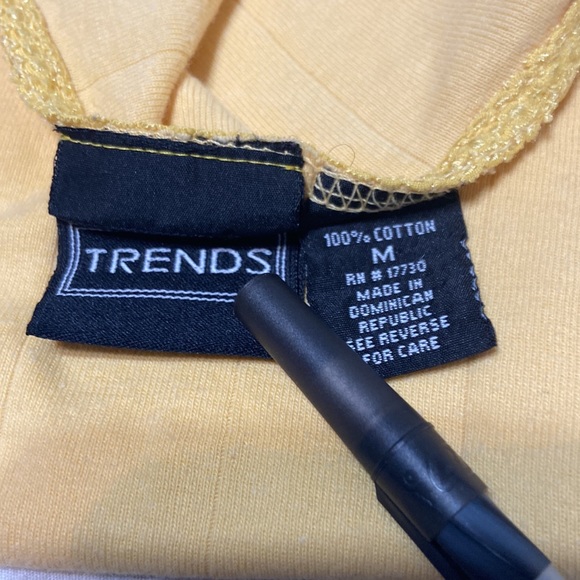 Tank top w/Brat on front in sliver small studs yellow lace around arms & neck - Picture 6 of 6